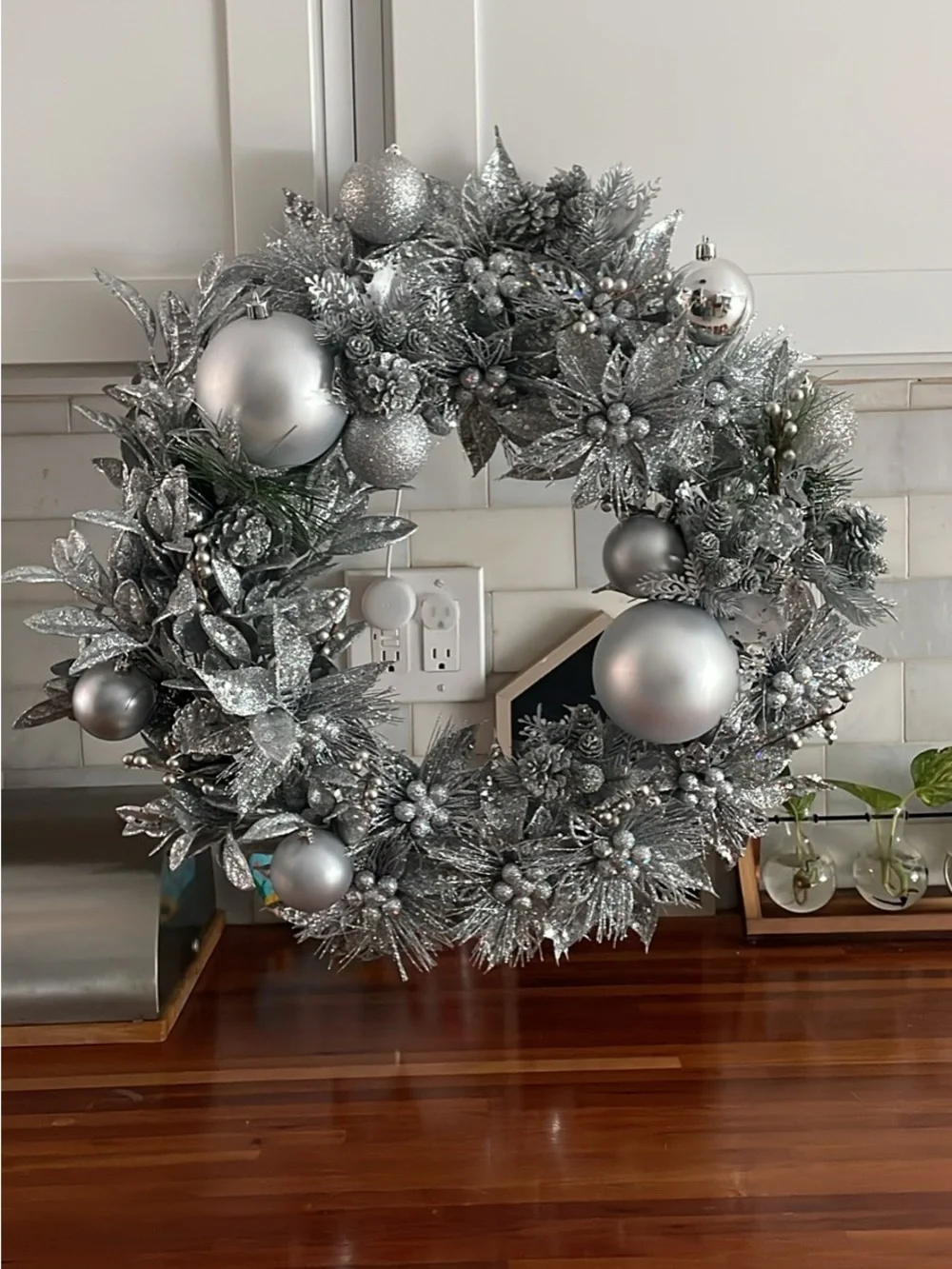 Silver Holiday Wreath - Elegant Shimmer Home Holiday Decor